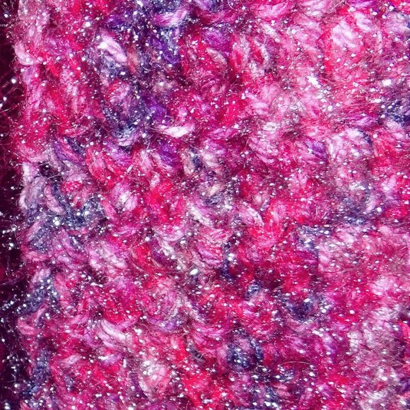Shiny Pink Purple Boa New Years Eve Party Scarf 60x3 Handmade Crochet Knit New - Picture 6 of 8